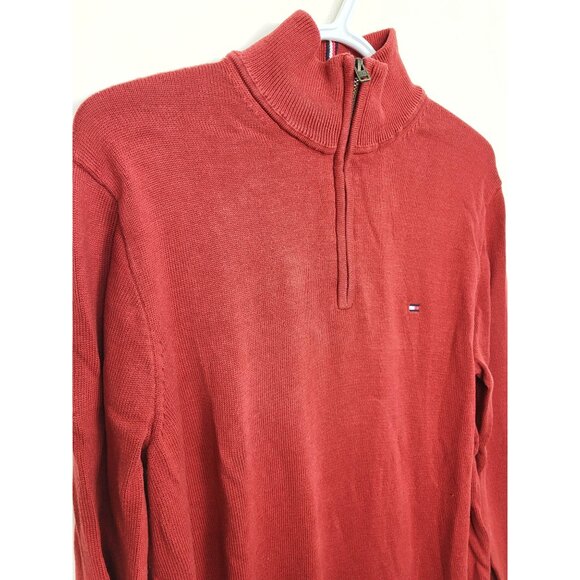 Tommy Hilfiger red quarter zip pullover cotton sweater. Men's Medium - Picture 2 of 5